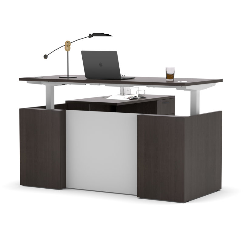 Nedelea Adjustable Height Executive Standing Desk, Khalba Oak, Rectangular without Drawer