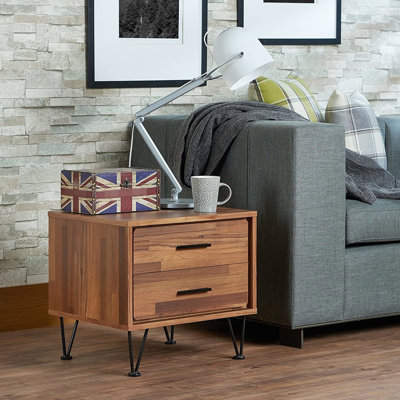 Walnut Nightstand With Metal Legs And Two Spacious Drawer Compartments In Bedroom Rectangular 2 Drawers
