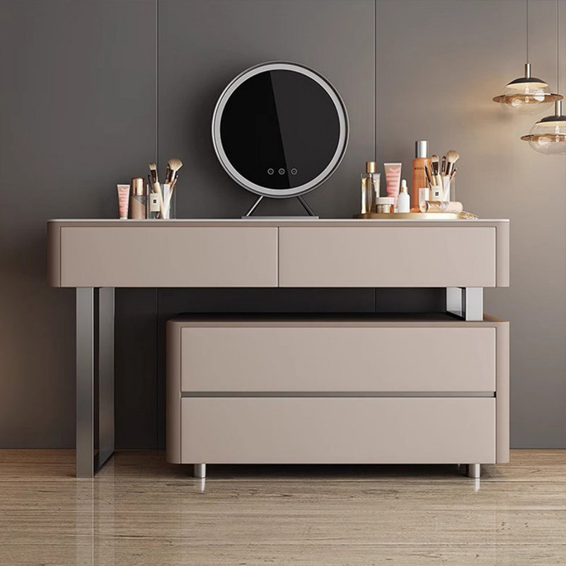 Coiffeuse avec miroir lumineux, 4 tiroirs, prise de courant