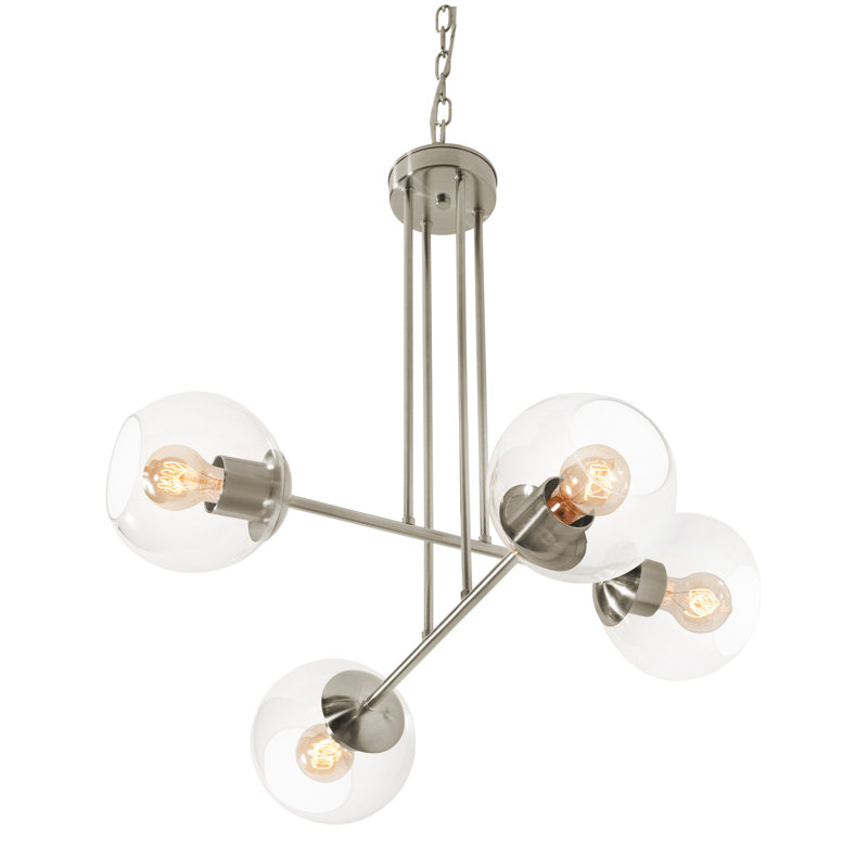 Luminaire suspendu moderne à 4 lumières, Nickel satiné