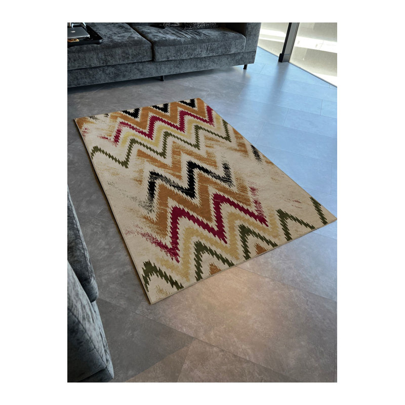Tapis décoratif orange et orange zigzag, Tapis de couloir 3 pi 3 po x 9 pi 10 po