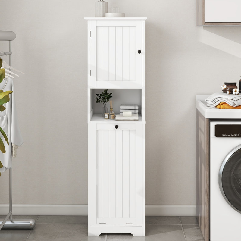 Armoire de trieur de linge inclinable à un compartiment et une porte - Blanc