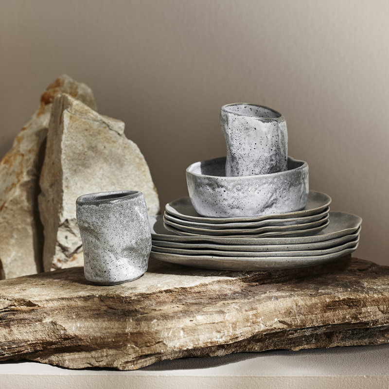 Atik 32-Piece Grey Speckled Ceramic Dinnerware Set, Service for 8