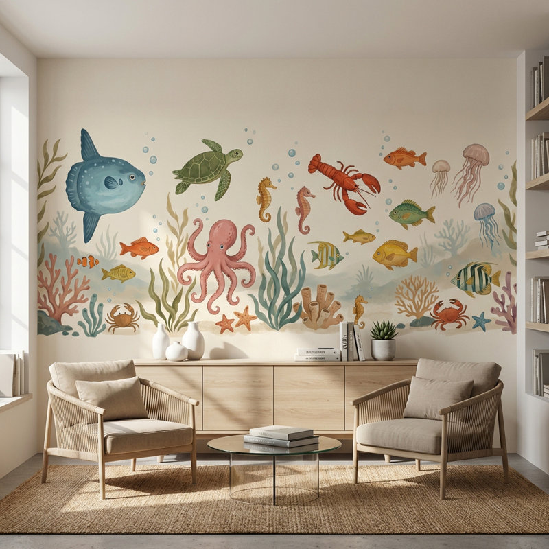 Papier peint sous-marin, créatures de la mer, océan, Peler et coller, 200 po x 120 po