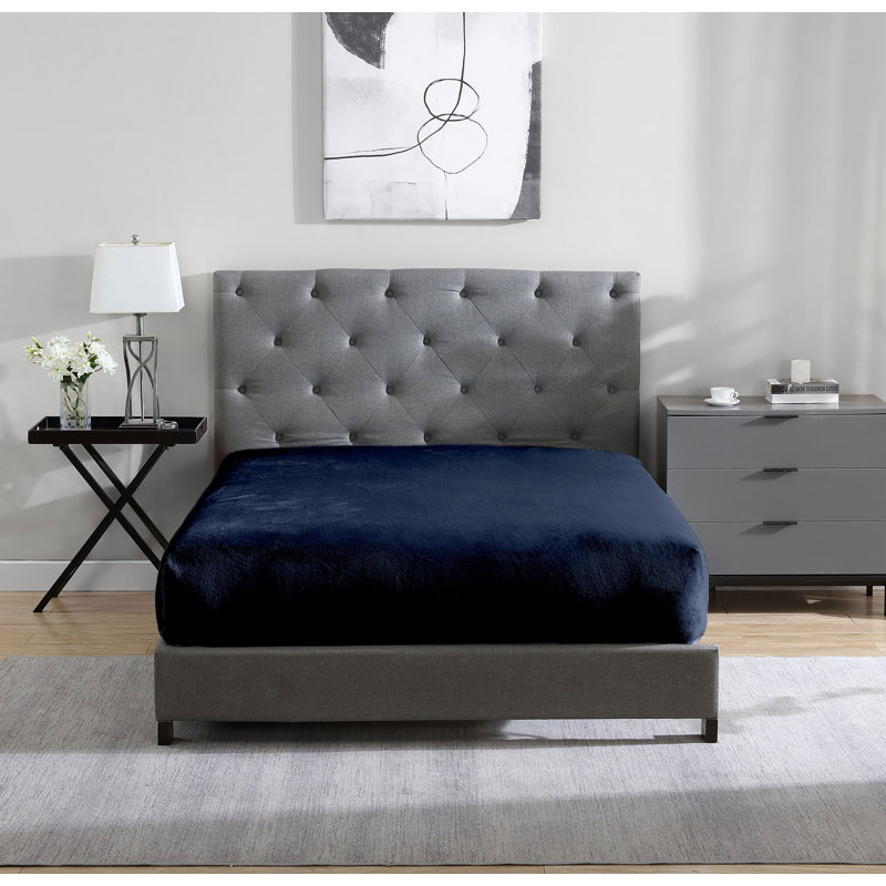 Super Soft, Warmth Flannel Plush Velour Fitted Sheet, Twin Fitted Sheet, Navy