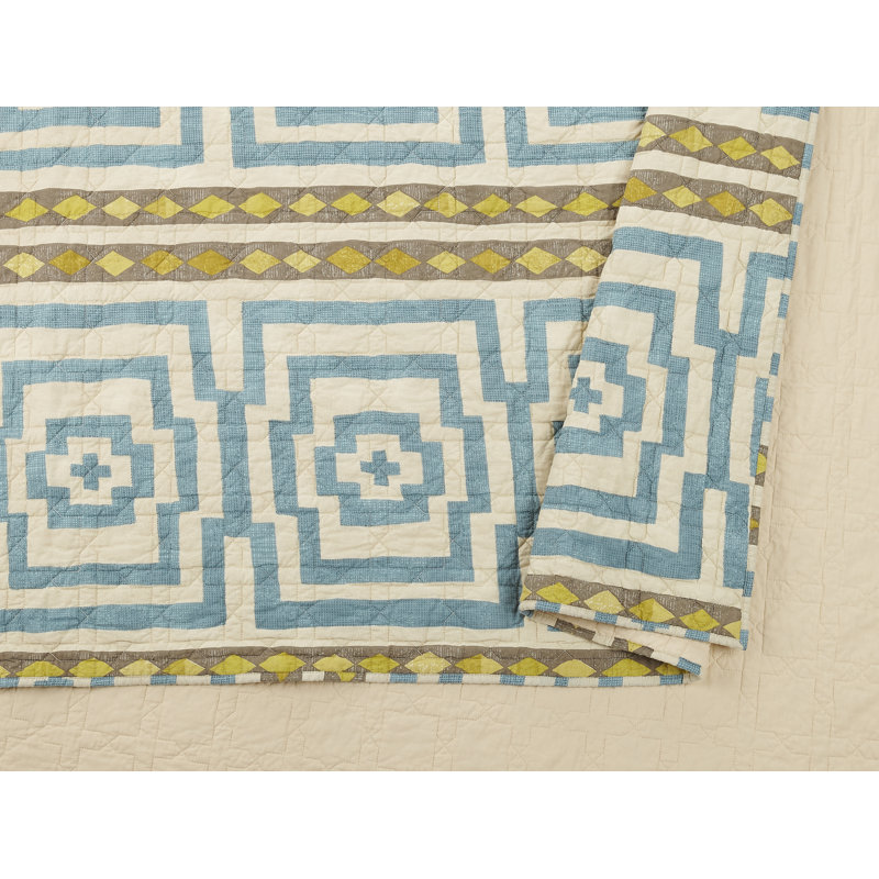 Ensemble de courtepointe hypnotique bleu 100% coton Boho, Courtepointe grande + 2 taies décoratives