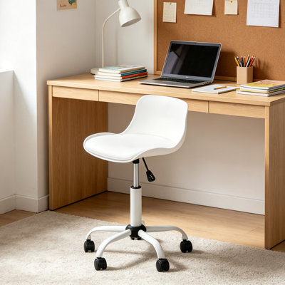 Chaise de bureau ergonomique blanche à dossier bas pour enfant avec siège rembourré, pivotant à 360 ° et hauteur réglable, chaise de bureau d'ordinateur juvénile pour salle d'étude
