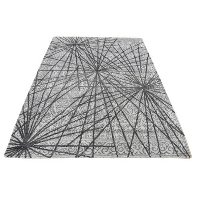 Tapis oriental rectangulaire gris en laine et en soie noué à la main 5 pi 6 po x 7 pi 9 po - MOA10287182