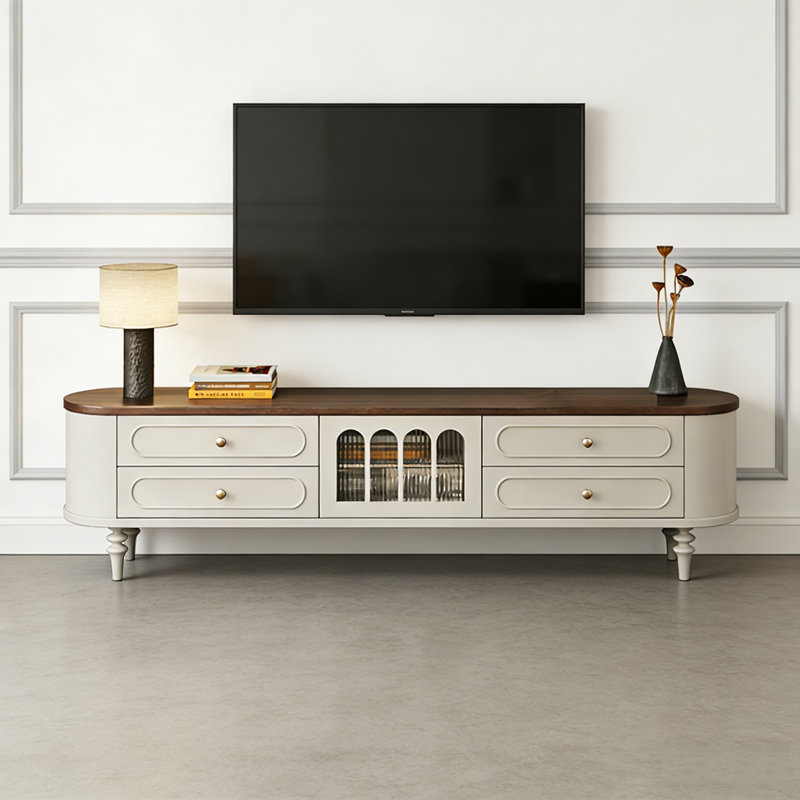 Meuble télé vintage américain haut de gamme, H 20,86 po x L 78,74 po x l 15,74 po, Blanc / brun noisette