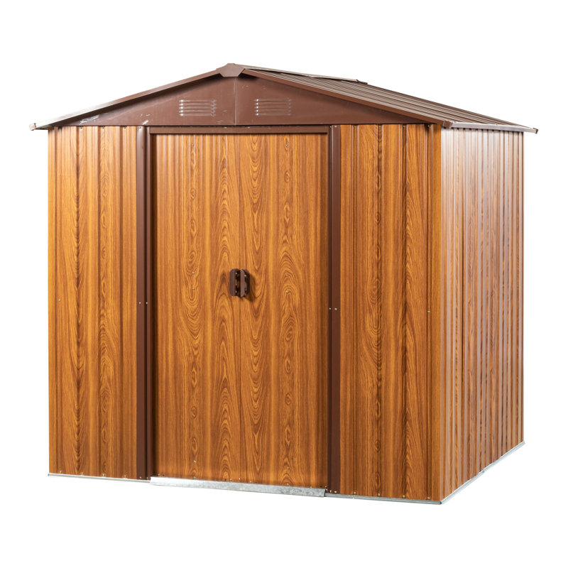 6 ft. x 6 ft. Metal Storage Shed with Sliding Doors, Brown, 63.78" H x 72.44" W x 72.44" D