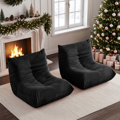 Large Bean Bag Chairs for Adults Set of 2, Memory Foam Lounge Chair,  Corduroy Giant Armless Bean Bag Chair, Lazy Floor Sofa for Bedroom Livingroom Gaming