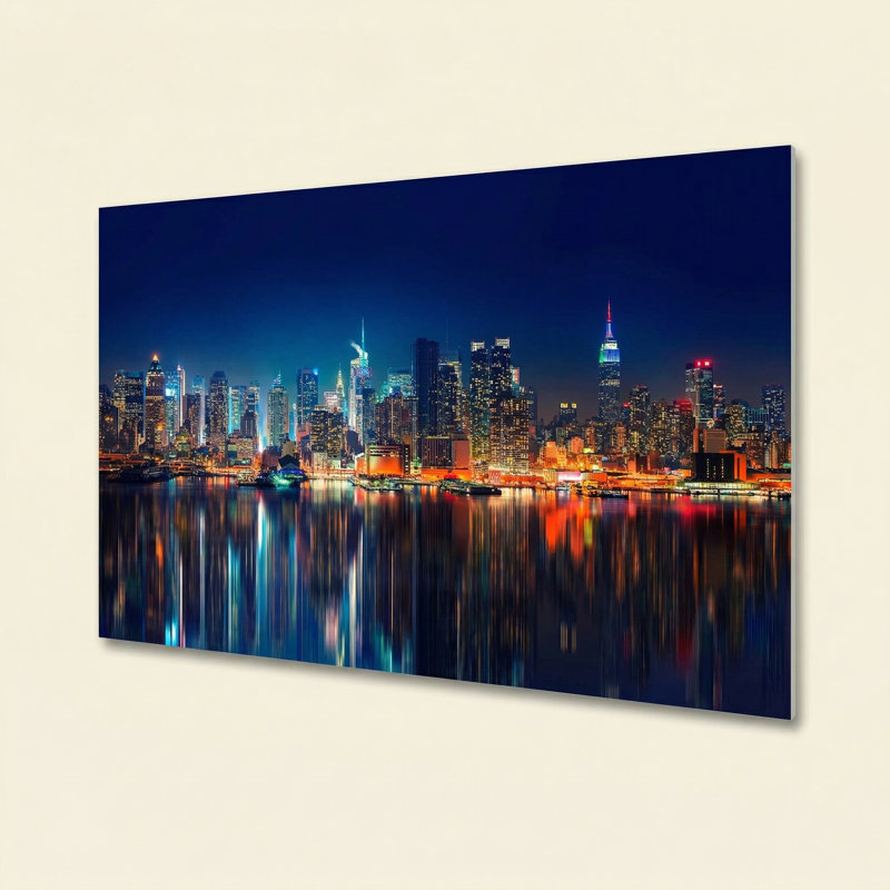 «Manhattan Nightscape Reflection», impression panoramique sur verre trempé