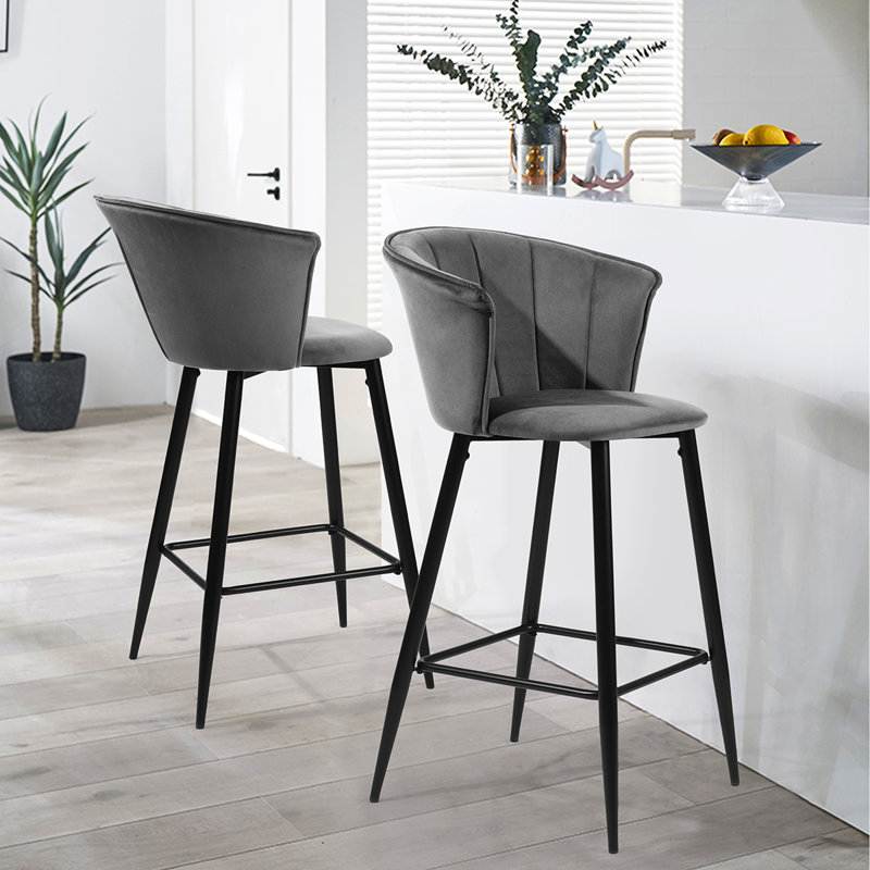 Fleming Upholstered Counter Stool with Metal Frame, Grey
