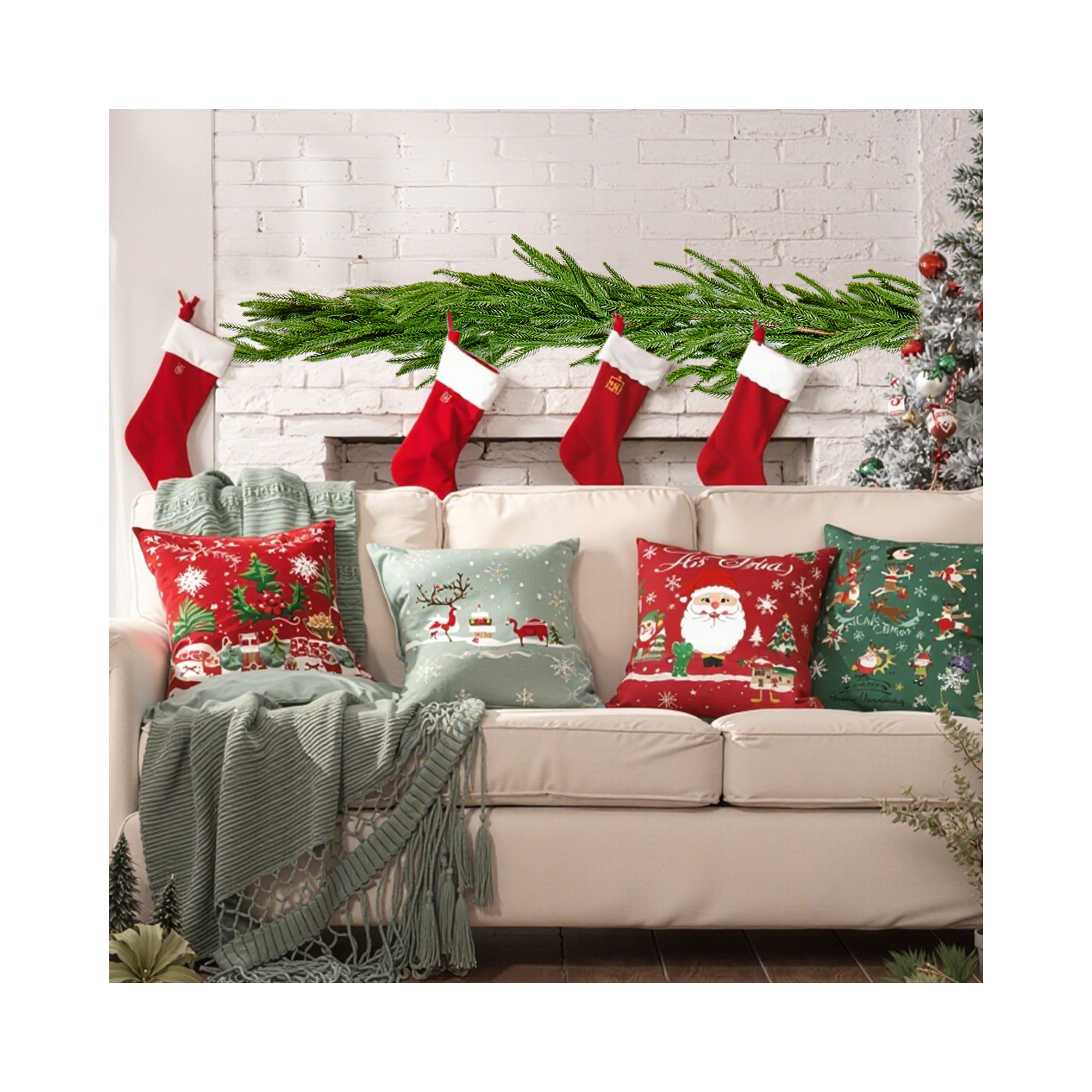 Faux Norfolk Christmas Garland 9Ft Artificial Greenery Xmas Decor for Fireplace, 6' L
