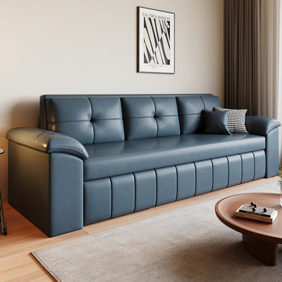 Minimalist Modern Cat Scratch Resistant Leather Extendable Living Room Sofa