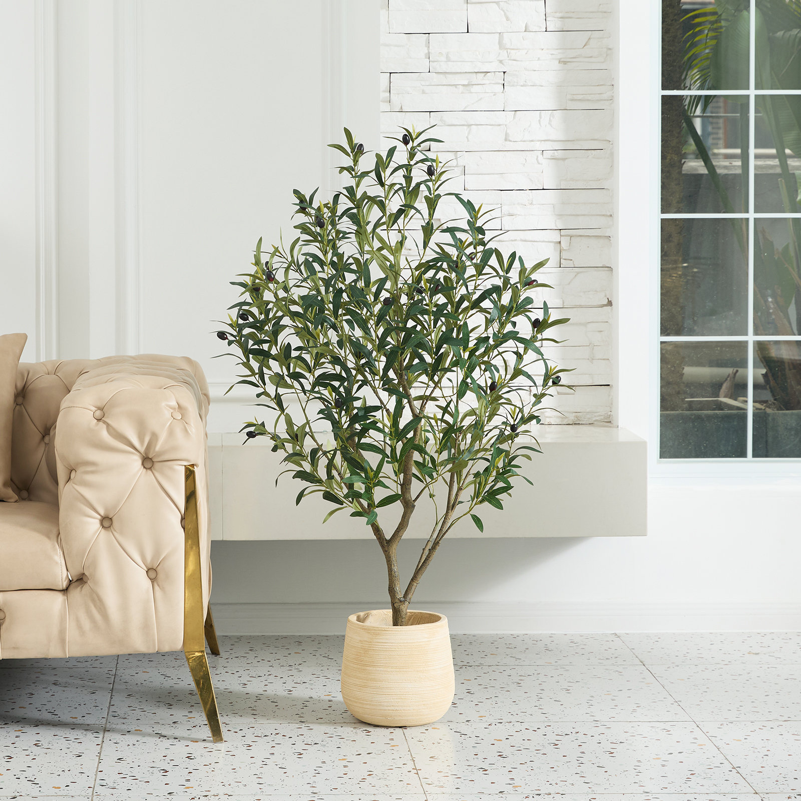 Adcock Olive Tree in Pot, 48" H x 5.10" W x 20" D