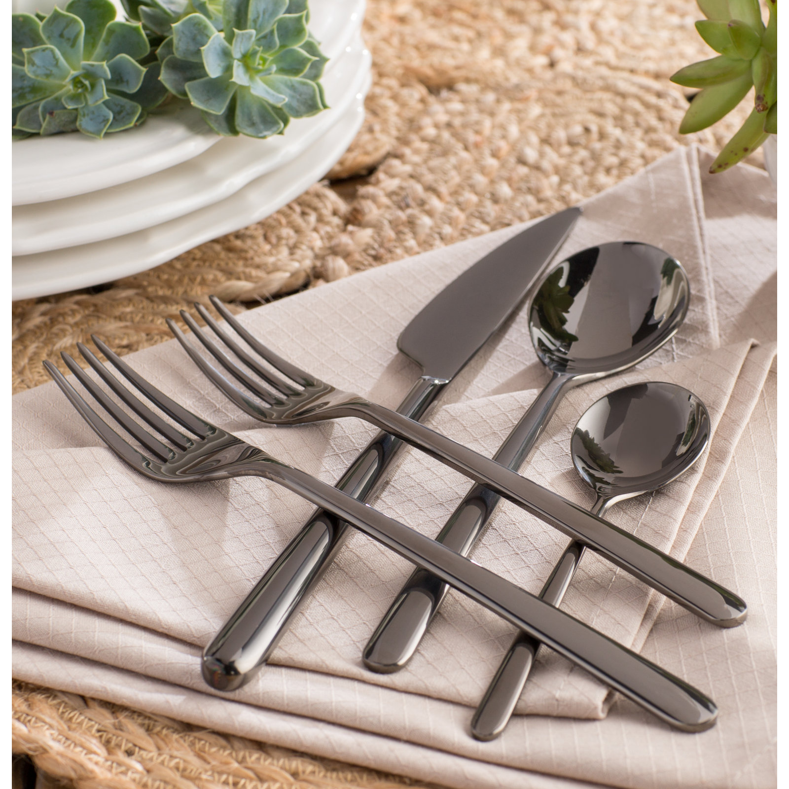Linea Flatware Set - Service for 1, Black Gold