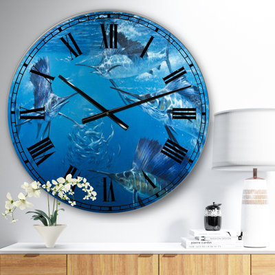 Espadon sous-marin nageant - Grande horloge murale nautique et côtière