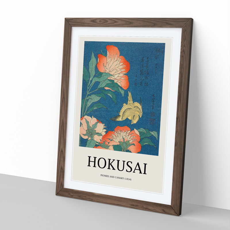 Canary and Peony by Katsushika Hokusai - Picture Frame Art Prints, Walnut, 36cm H x 27cm W x 2cm D