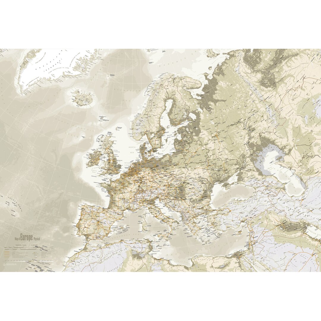 Leinwandbild Euro Map, Grafikdruck in Beige