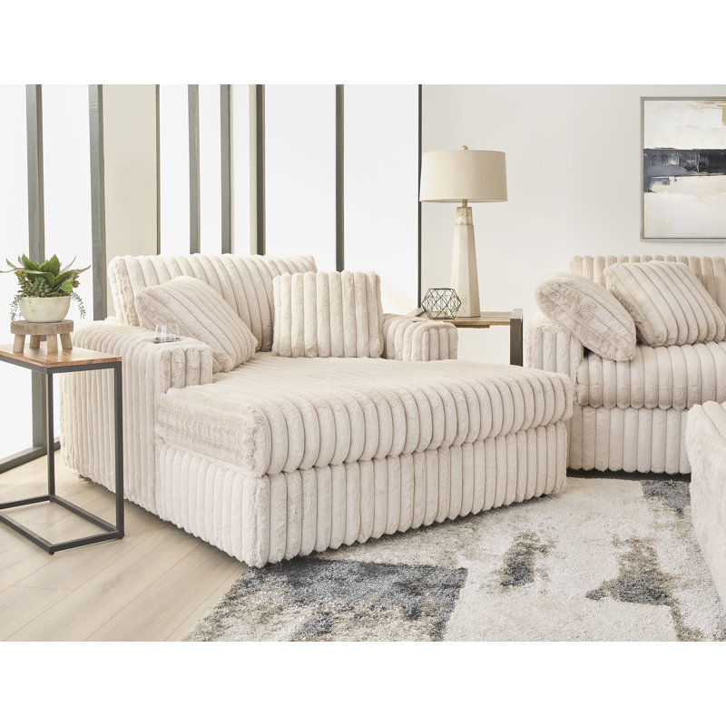 Méridienne de cinéma surdimensionnée de 54,5 po avec deux porte-gobelets Hughes Furniture - Champagne Mondo