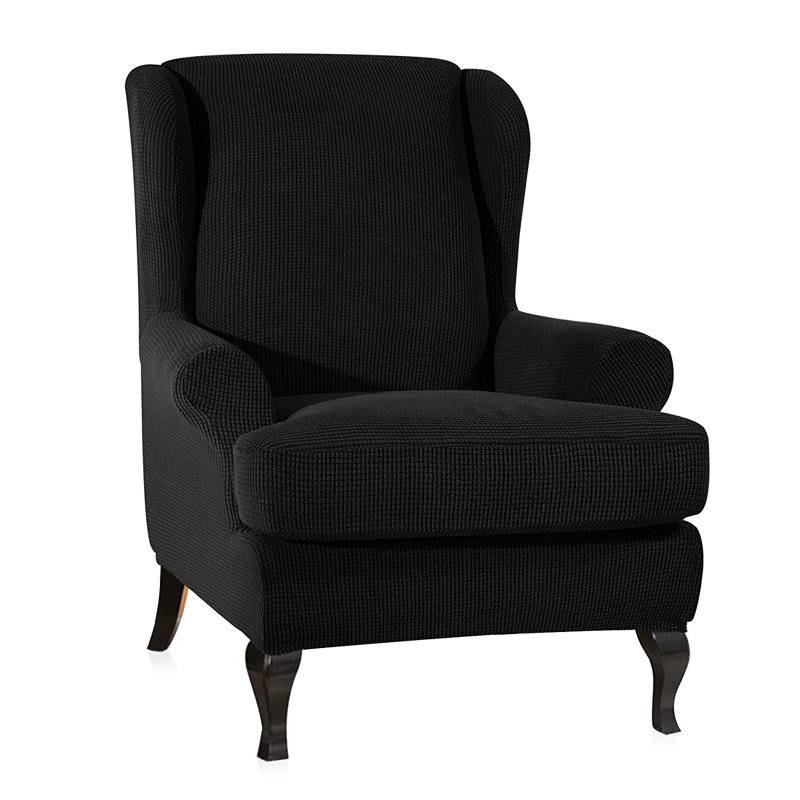 Housse pour fauteuil à oreilles et coussins en T, Mélange de polyester noir