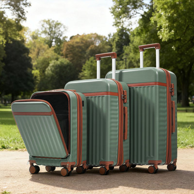 Luggage Set Of 3, 20Inch With Usb Port, Front Opening Design Airline Certified Carry On Luggage, Abs Hard Shell Luggage With Spinner Wheels
