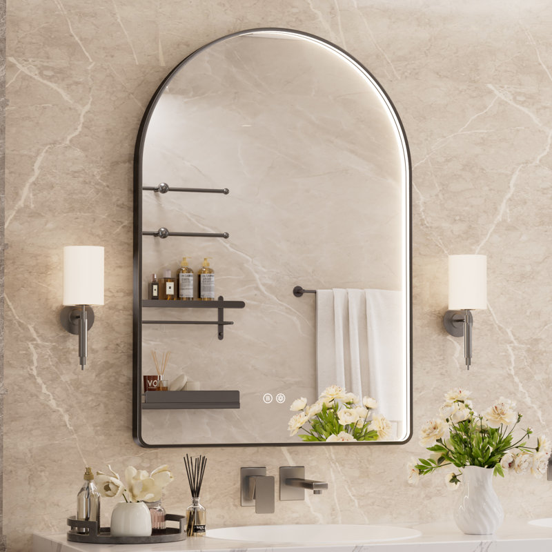 Miroir de salle de bain 40 po x 30 po à DEL, miroir de salle de bain anti-buée, 40 po x 30 po, Noir mat