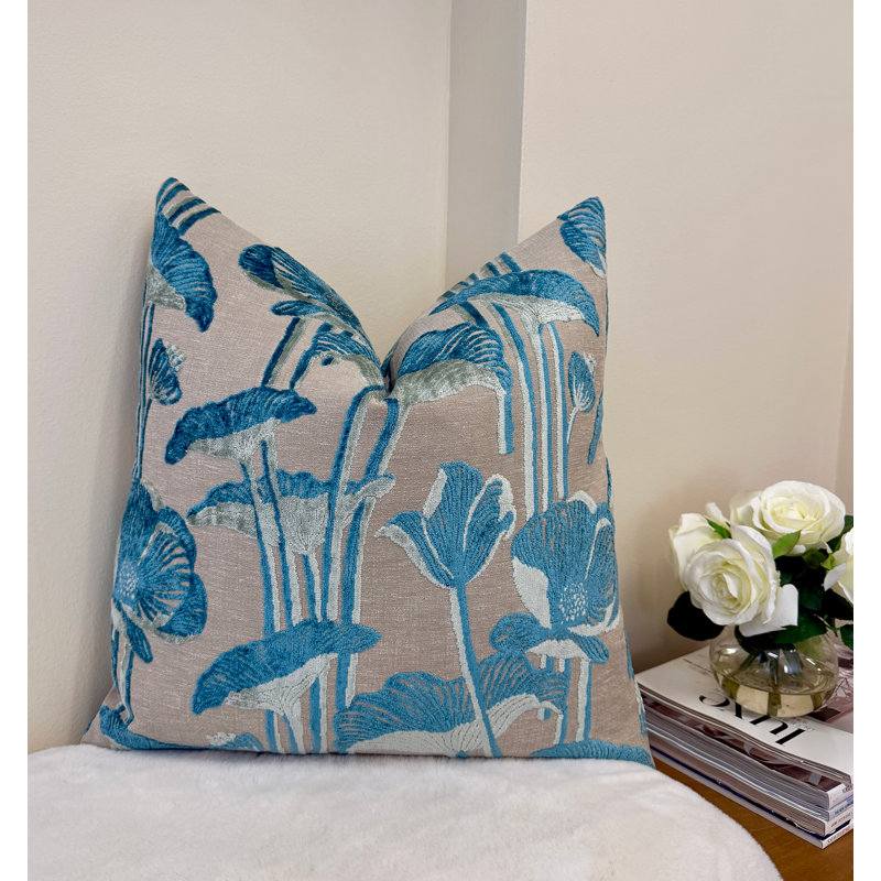 Housse de coussin en velours floral, Sarcelle, 22 x 22 po