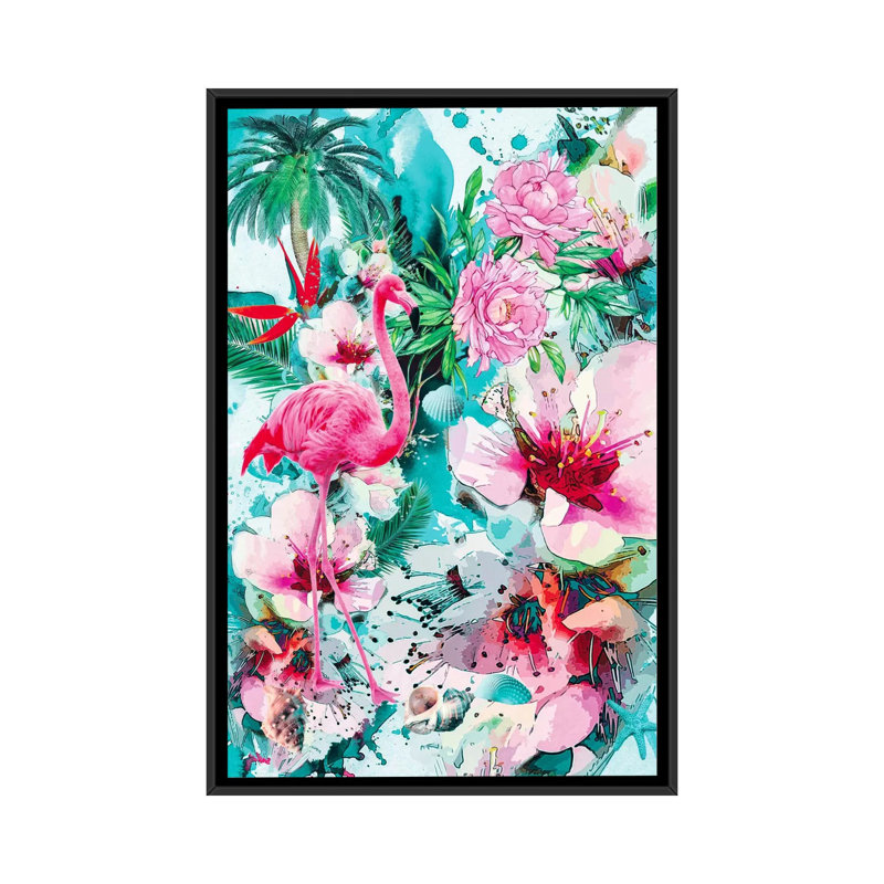 « tropical life », impression sur toile, H 26 po x l 18 po x P 1,5 po, Toile avec cadre flottant noir, Non mat