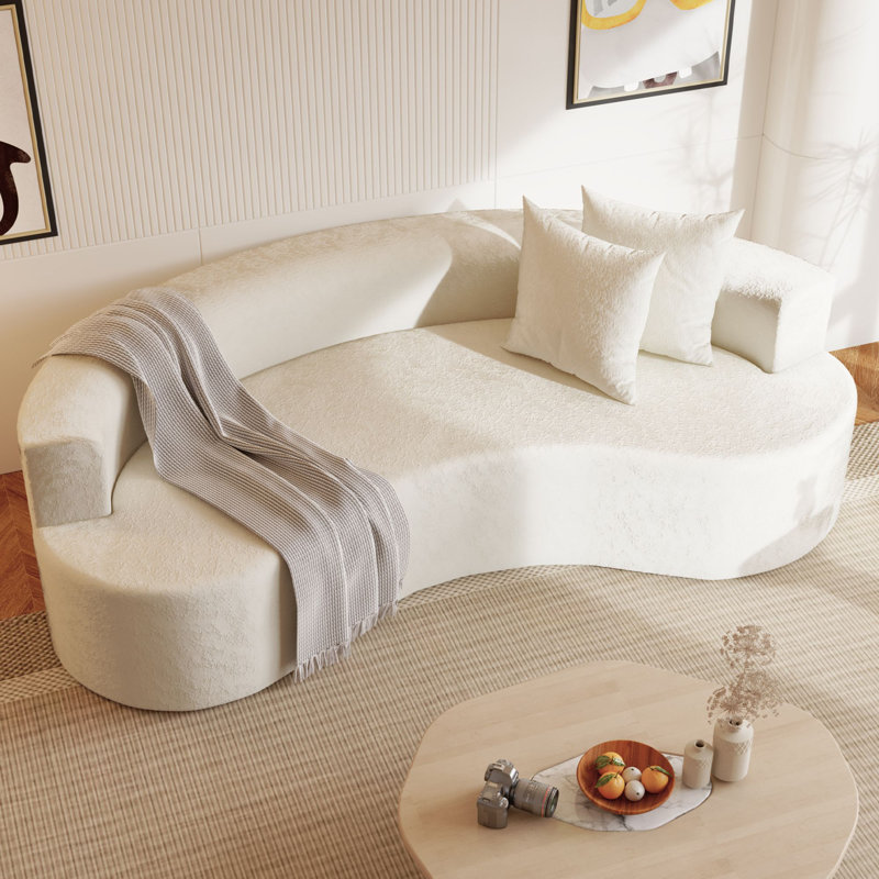80'' Modern Sectional Sofa Soft Curved Backrest Lamb Velvet Comfy Cloud Couch with 2 Pillows Deep Seat for Living Room Furniture Sets, Apartment All Foam Sofa  NO Frame