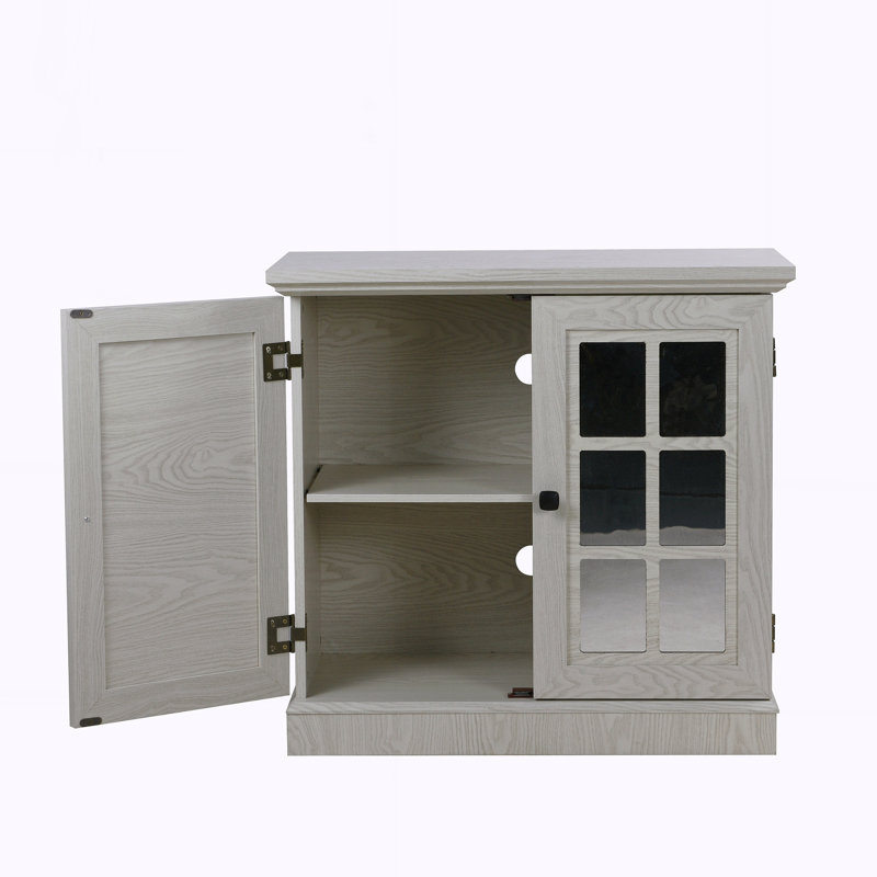 Buffet de rangement avec 2 portes décoratives en miroir, Blanc