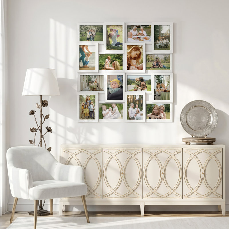Cadre photo mural, galerie Collage, 16 photos, Blanc