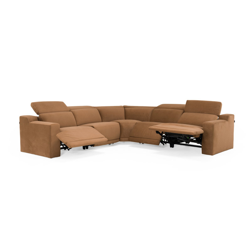 Horton - Canapé modulaire en tissu brun moderne avec 3 fauteuils inclinables