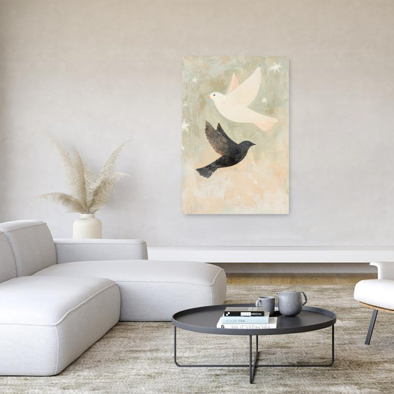 White And Black Flight Ethereal Peaceful Abstract Bird Landscape Nature Wall Art Print 1 Piece Wrapped Canvas Wall Art