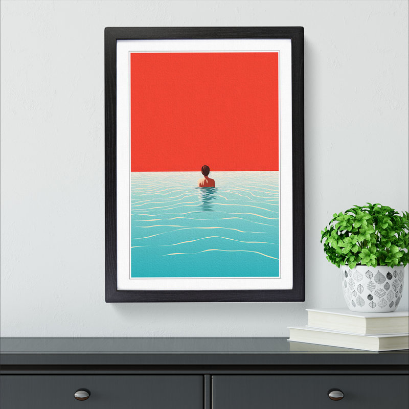 Swimming Minimalism No.2 - Single Picture Frame Print on Wood, 46cm H x 34cm W x 2cm D, Black