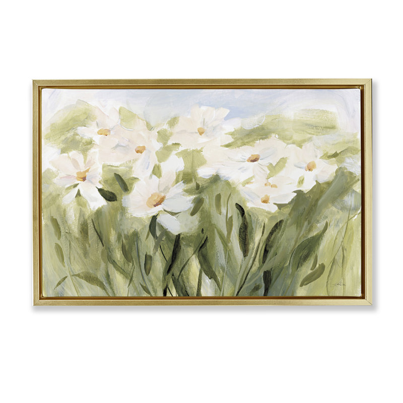 Toile flottante encadrée «Daisy Meadow View» par Katrina Pete, Cadre flottant métallique doré, H 17 po x l 25 po
