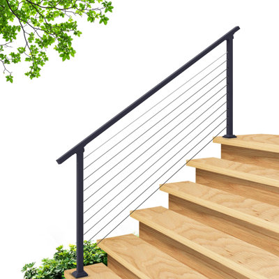 6 Steps Cable Hand Rails For Outdoor Steps, Modern Cable Wire Railing Handrail For Outdoors, Ideal Cable Handrails For Indoor Stairs And Outdoor Hand Railing, 5-6 Step Railing