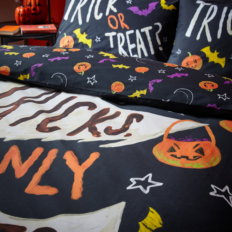 Halloween Trick or Treat Reversible Duvet Cover Set, Double Duvet Cover + 2 Standard Pillowcases