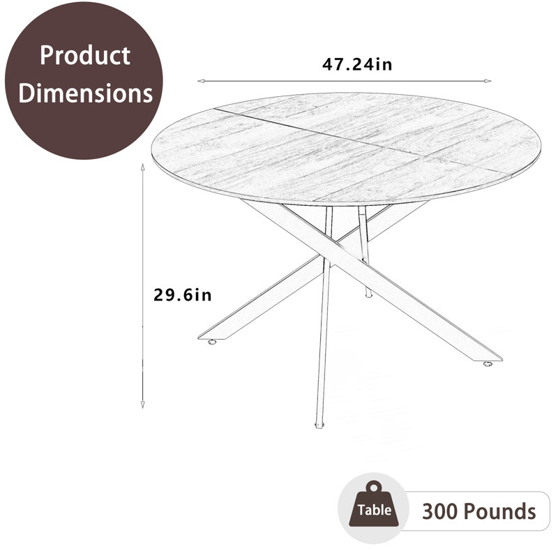 Table de salle à manger ronde 47 po, Noir