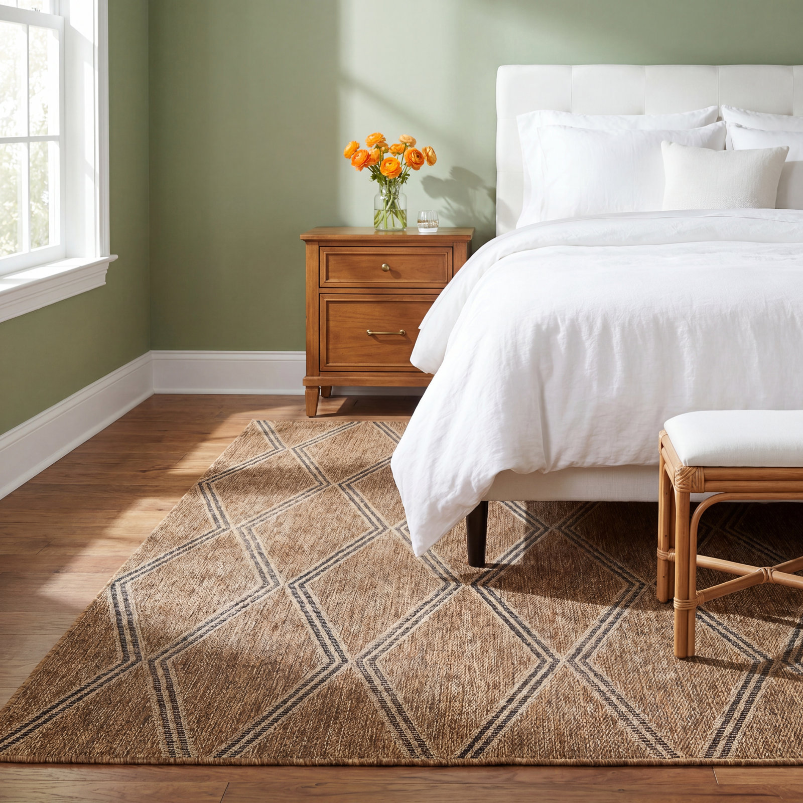 Twill Brown Beige Geometric Outdoor Rug, Rectangle 6'6" x 9'