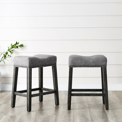Backless Saddle Seat Counter Stools, 24", Gray. Fabricated From Genuine Wood And Weathered Feature. Modern Design. Assembly Required For Home Interior by Hokku Designs