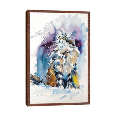 Cat On The Snow by Anna Brigitta Kovacs - Print on Canvas