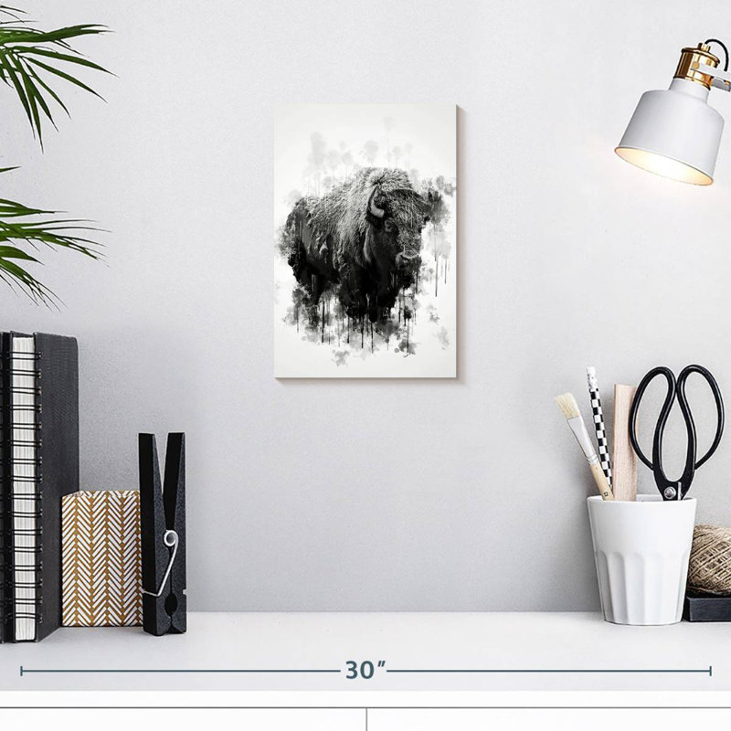 Bison Brampt noir et blanc, H 12 po x l 8 po