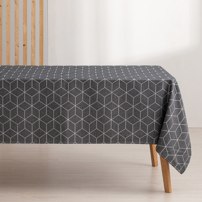 Heslington Geometric Cotton Tablecloth, Black, 180cm W x 140cm L