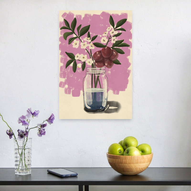 «Fresh Plums and Blossoms», impression d'art contemporain abstrait de fruits rustique, H 24 po x l 16 po
