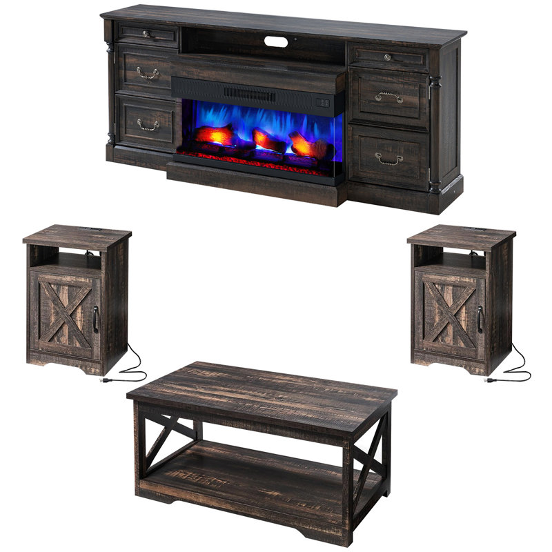 Chiara 5-Piece Farmhouse Living Room Table Sets, Espresso Wood