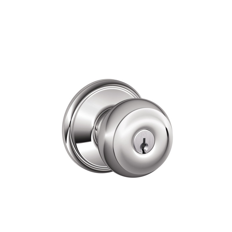 Georgian Knob Single Cylinder Keyed Entry Storeroom Lock, Bright Chrome, Yes, Keyed Alike