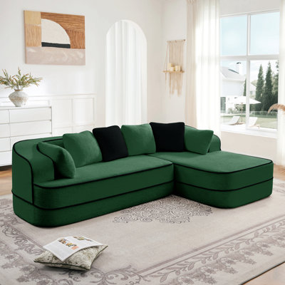 106" Teddy Fabric No Assembly 32D Boneless Sofa,Contrast Colour Design,Fluffy Comfy Couch With L-Shaped Chaise,For Living Room