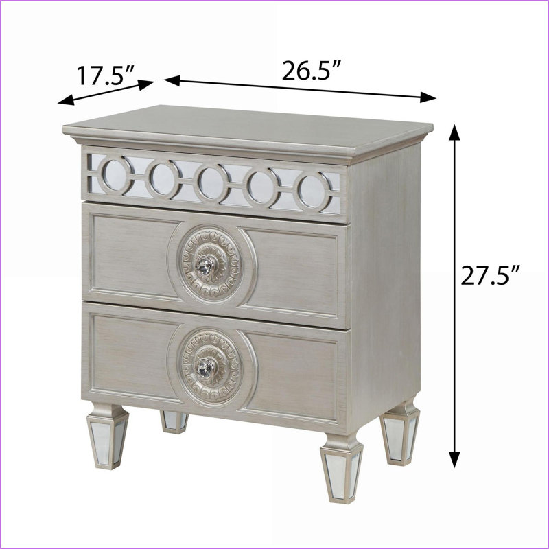 Table de chevet 2 tiroirs Glam Silver